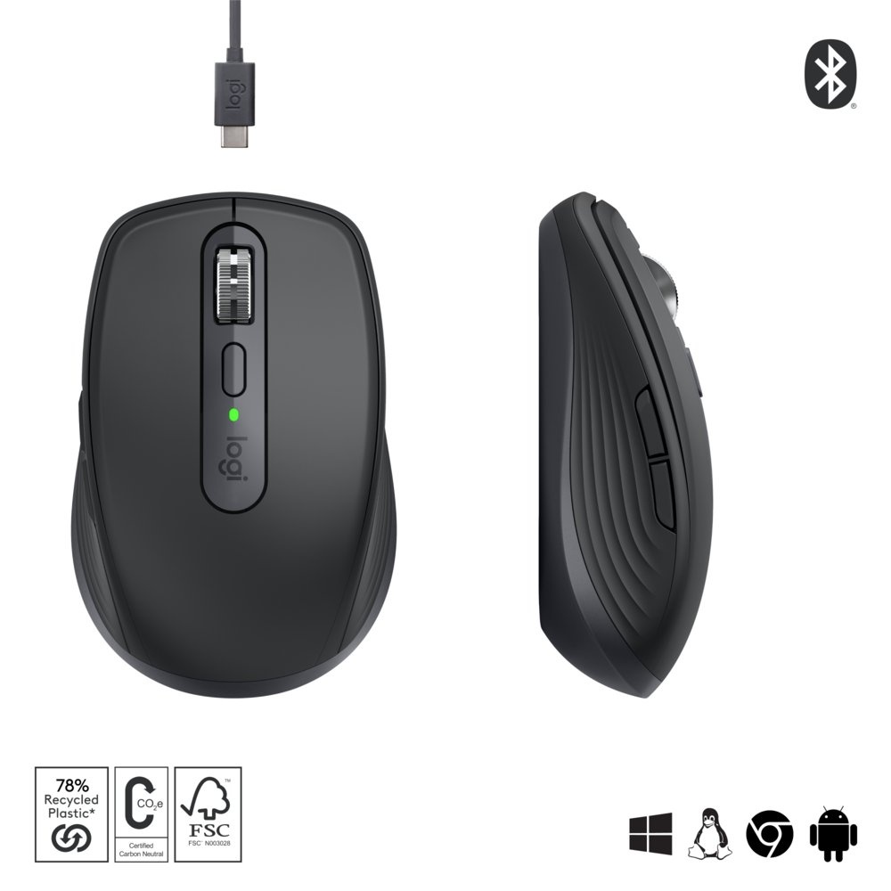 Logitech MX Anywhere 3S | Draadloze Muis | Rechtshandig | RF + Bluetooth | 8000 DPI | Grafiet - Afbeelding 3