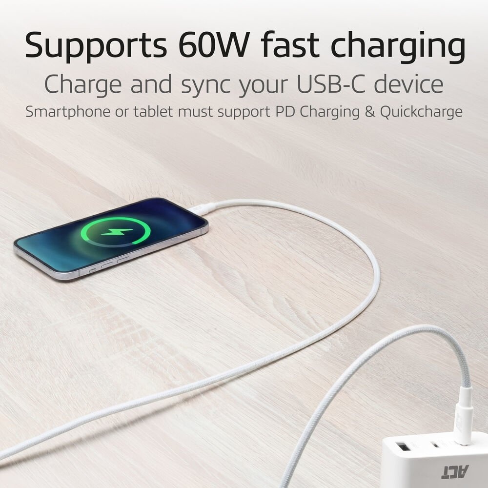 ACT AC3081 | USB 2.0 Kabel | USB-C naar USB-C | 60W | 480Mbps | Wit | 2 Meter - Afbeelding 4