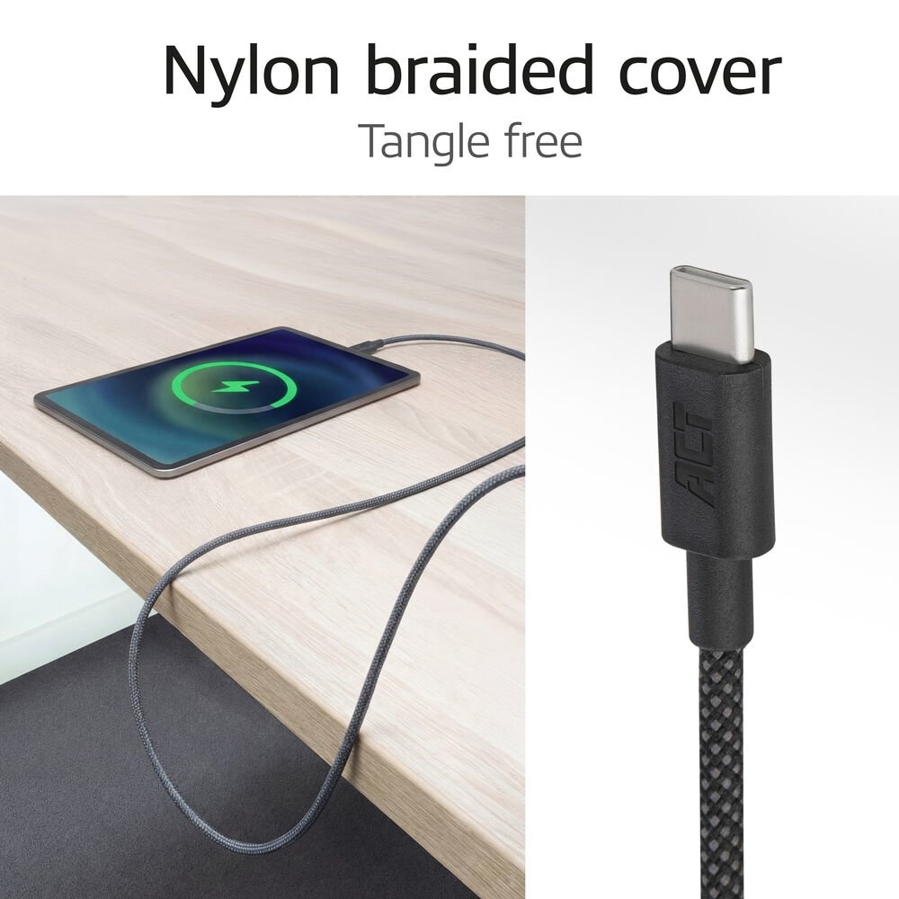 ACT AC3082 | USB 2.0 Kabel | USB-C naar USB-C | 60W | 480Mbps | Zwart | 1 Meter - Afbeelding 3