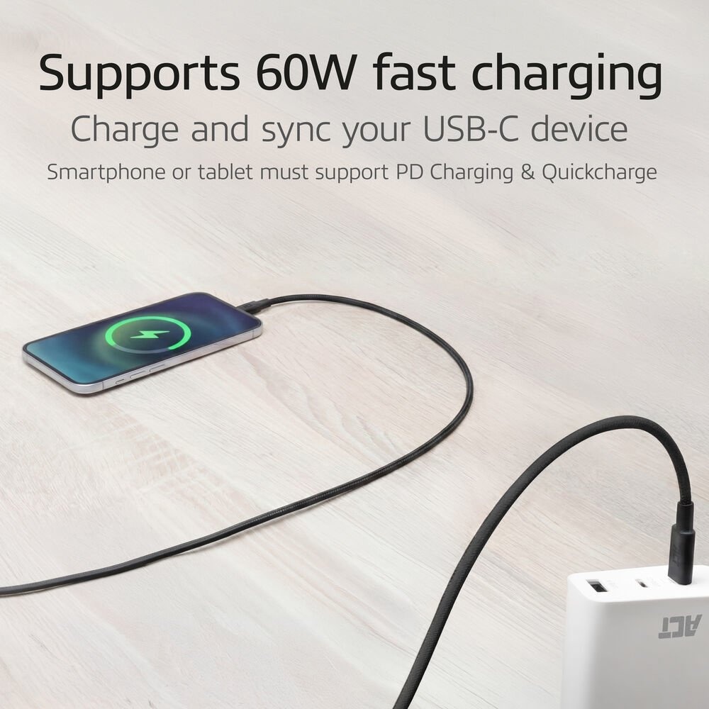 ACT AC3082 | USB 2.0 Kabel | USB-C naar USB-C | 60W | 480Mbps | Zwart | 1 Meter - Afbeelding 4