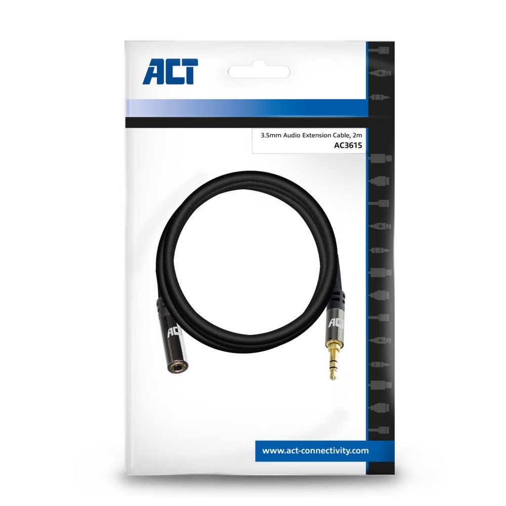 ACT AC3615 | 3.5mm Audiokabel | 2 Meter | Stereo Jack naar Jack | Zwart - Afbeelding 4