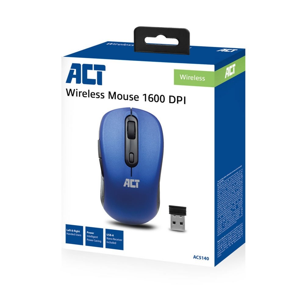 ACT AC5140 | Draadloze Muis | Links- en Rechtshandig | RF | 1600 DPI | Blauw/Zwart - Afbeelding 3