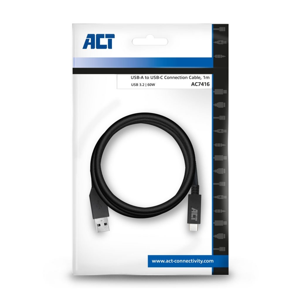 ACT AC7416 | USB 3.2 Gen 1 | USB-C naar USB-A | 1m | Zwart - Afbeelding 2