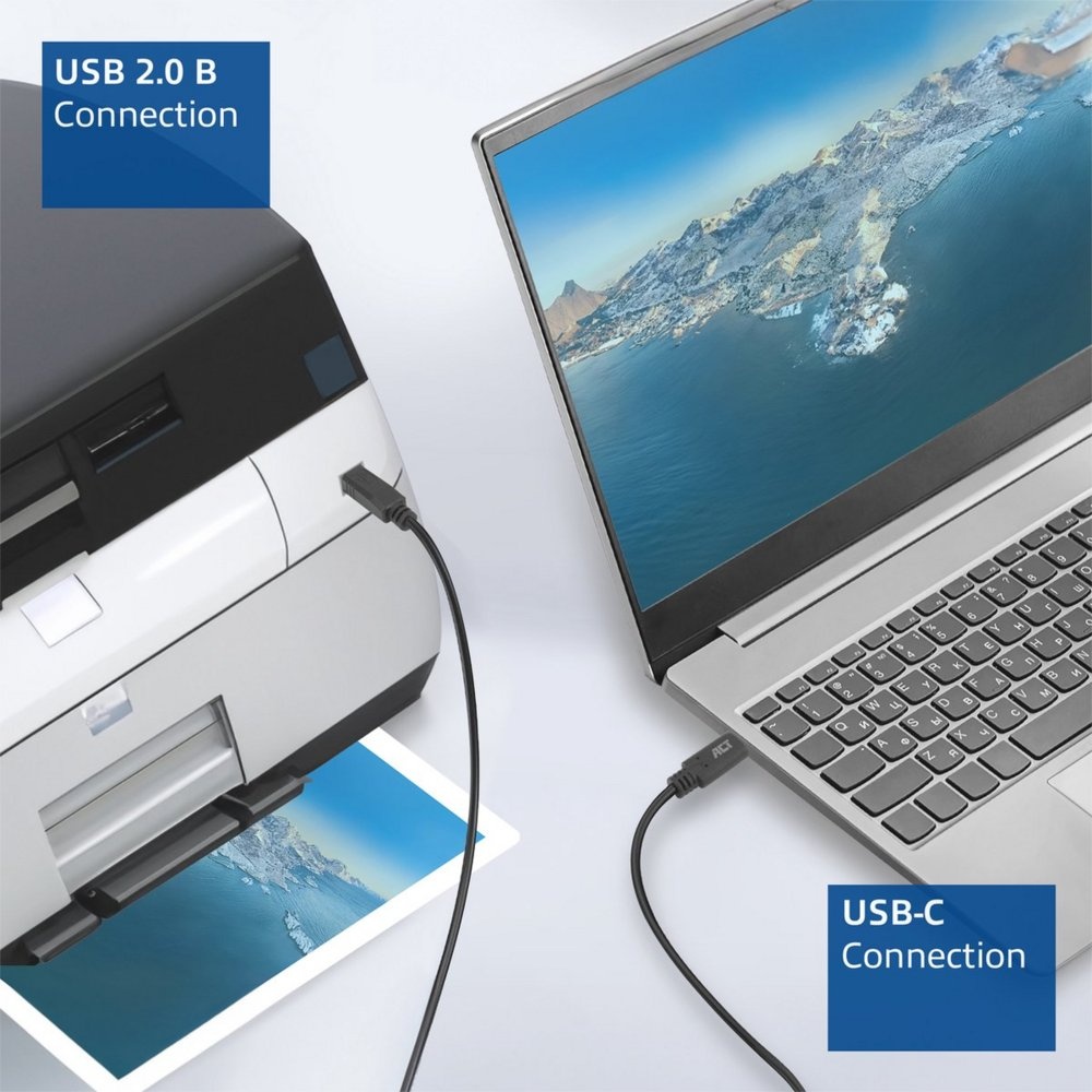 ACT | USB 2.0 Kabel | USB-C naar USB-B | 1,8m | Zwart - Afbeelding 4