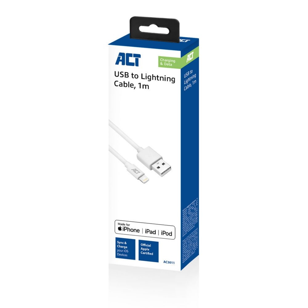 ACT kabel | USB-A naar Lightning | 1 m | Wit | AC3011 - Afbeelding 3