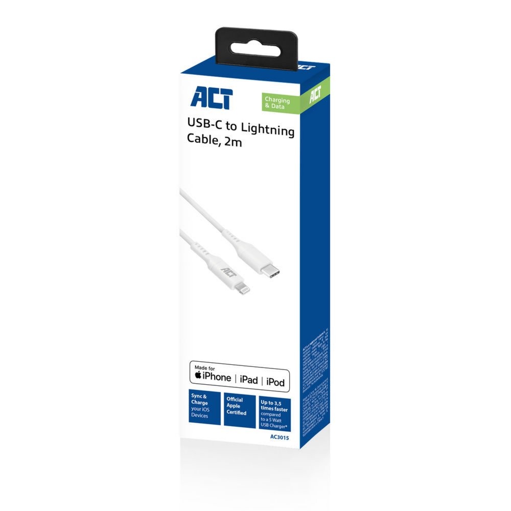 ACT kabel | USB-C naar Lightning | 2 m | Wit | AC3015 - Afbeelding 2