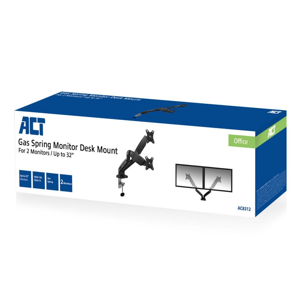 ACT AC8312 | Verstelbare Monitor-bureaubeugel | Tot 32" | Max 9kg | VESA 100x100 | 2 Monitoren - Afbeelding 3