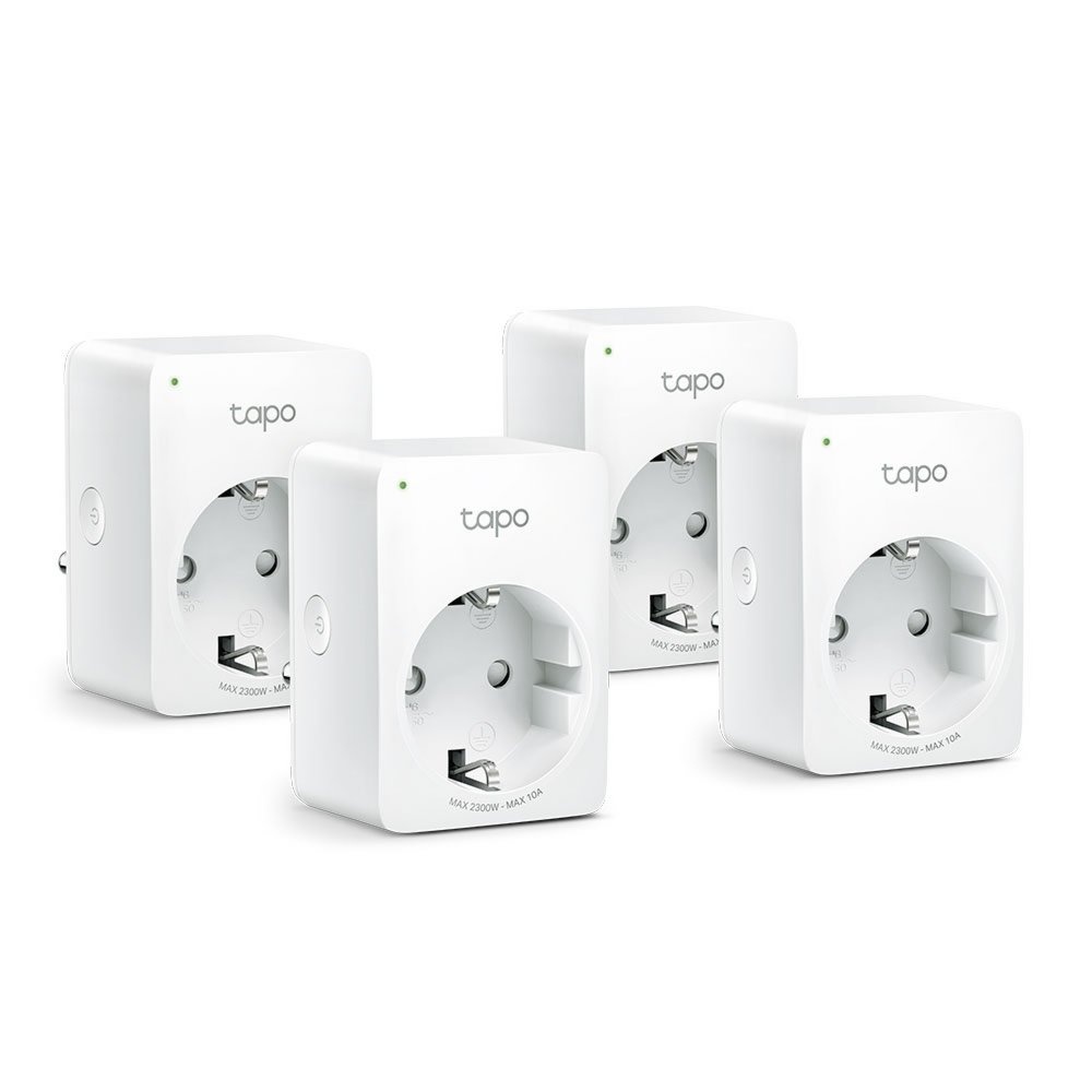TP-Link Tapo P100 (4-pack) | Slimme Wi-Fi-stekker | 2300W | Spraakbesturing | Schema & Timer | Compact ontwerp | Wit