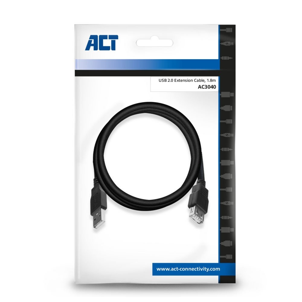 ACT AC3040 | USB 2.0 Kabel | USB-A naar USB-A | 1.8m | Zwart - Afbeelding 4
