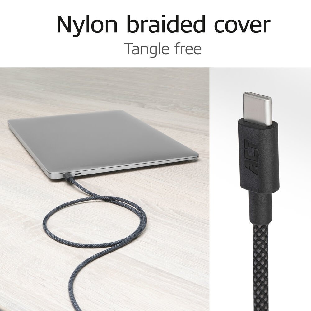 ACT AC3087 | USB 2.0 Kabel | USB-C naar USB-C | 240W | 480Mbps | Zwart | 2 Meter - Afbeelding 2