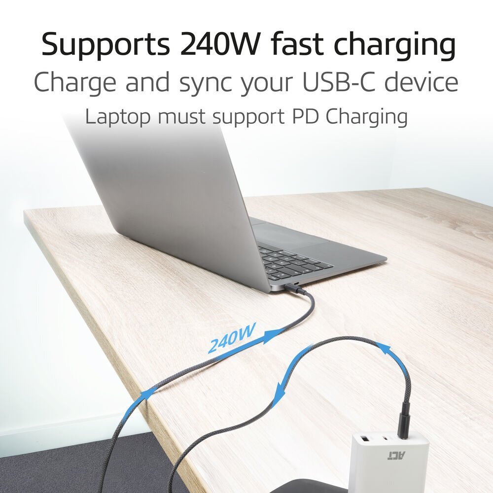 ACT AC3087 | USB 2.0 Kabel | USB-C naar USB-C | 240W | 480Mbps | Zwart | 2 Meter - Afbeelding 4