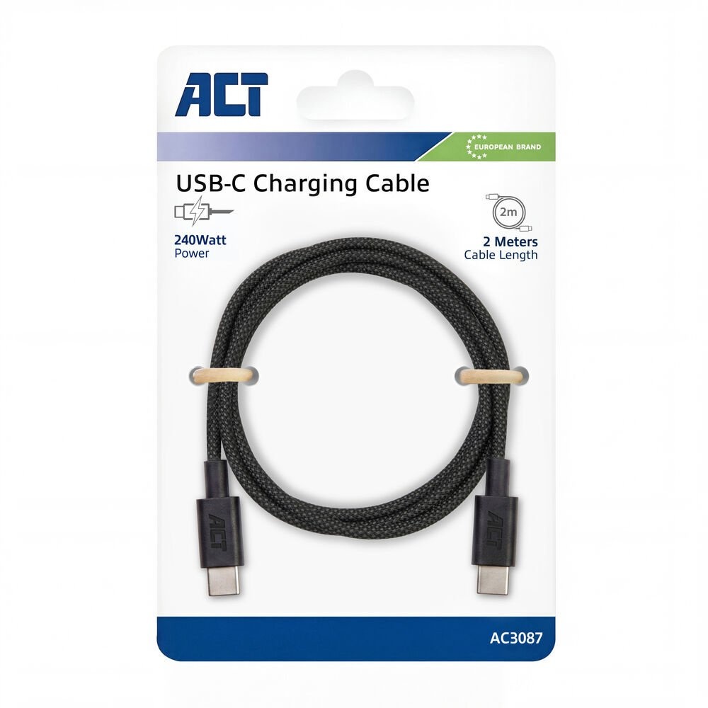 ACT AC3087 | USB 2.0 Kabel | USB-C naar USB-C | 240W | 480Mbps | Zwart | 2 Meter - Afbeelding 5