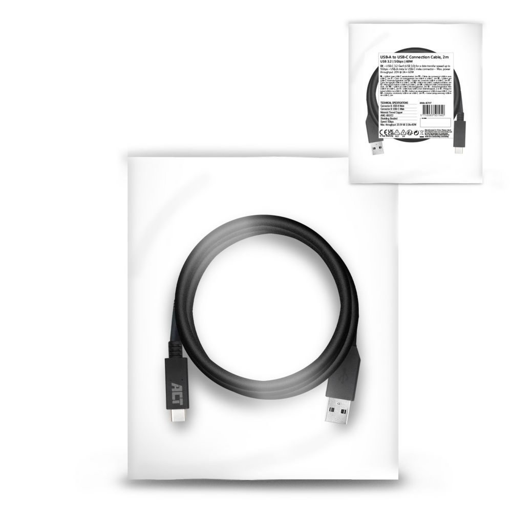 ACT AC7417 | USB 3.2 Gen 1 | USB-C naar USB-A | 2m | Zwart - Afbeelding 2