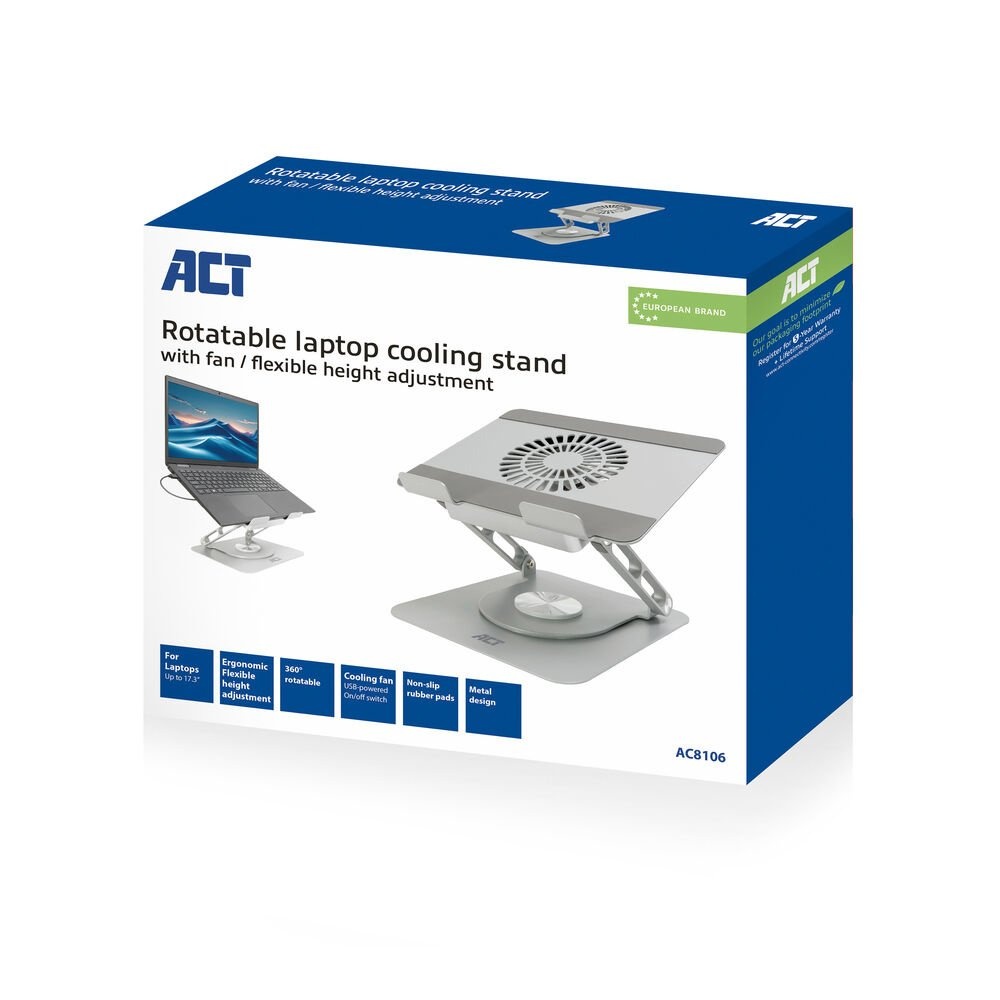 ACT AC8106 | 360° Draaibare Laptopstandaard | Met Ventilator | Traploos Verstelbaar - Afbeelding 5