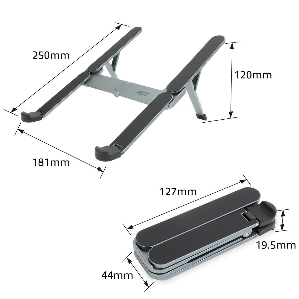 ACT AC8122 | Inklapbare Laptopstandaard tot 15,6" | 6 Verstelbare Standen | Aluminium | Inclusief Reistas - Afbeelding 3