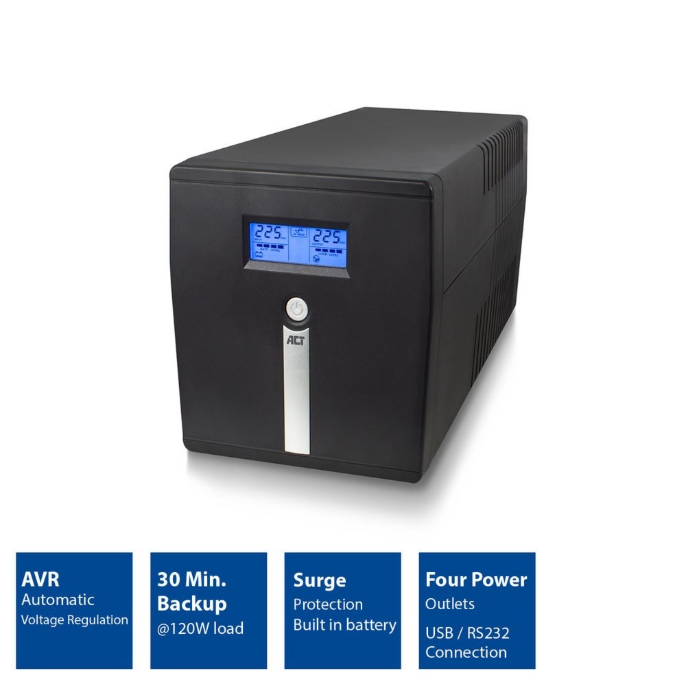 ACT Line-Interactive UPS AC2310 | 1000 VA Vermogen | 4 Uitgangen | Spanningstabilisatie met AVR | Beveiliging bij Netstoringen - Afbeelding 2