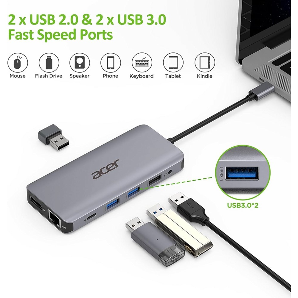Acer 12-in-1 USB-C Docking Station | Dual HDMI | DisplayPort | Gigabit Ethernet | USB 3.2 Gen 1 - Afbeelding 8