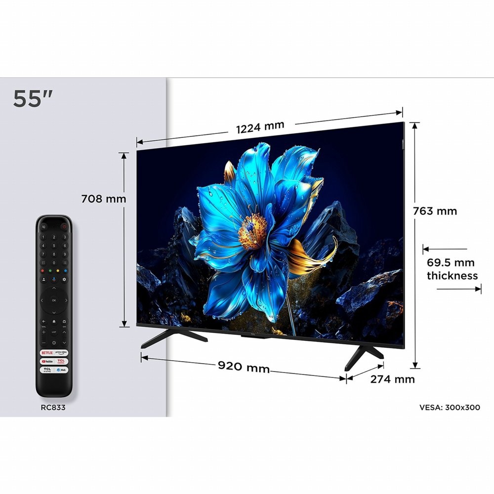 TCL 55T69C | 55'' Ultra HD 4K | QLED Smart TV | Google TV | Dolby Vision | HDMI 2.1 | 60Hz - Afbeelding 2
