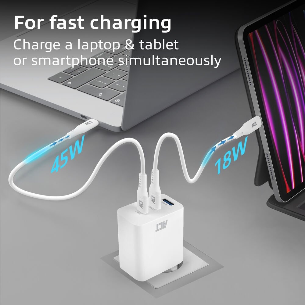 ACT AC2170 USB-C/USB-A Lader | 3-Poorts met PPS, QuickCharge & GaNFast | 65W - Afbeelding 2
