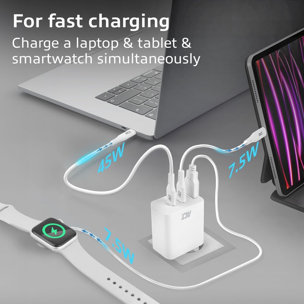 ACT AC2170 USB-C/USB-A Lader | 3-Poorts met PPS, QuickCharge & GaNFast | 65W - Afbeelding 3