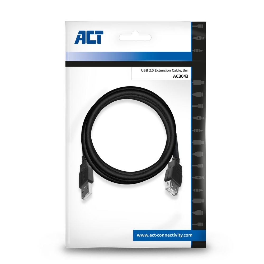 ACT AC3043 | USB 2.0 | USB-A Kabel | 3m | Zwart - Afbeelding 3