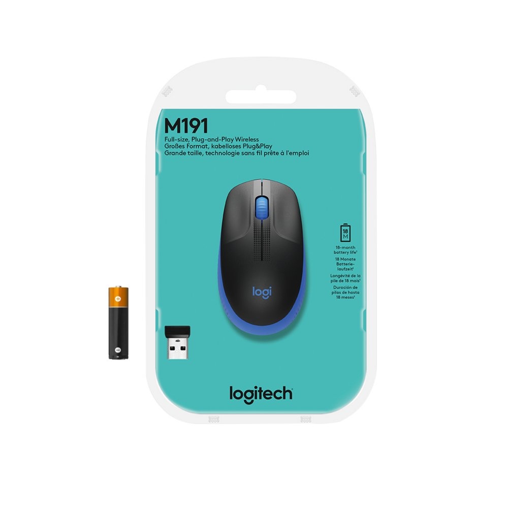 Logitech M190 | Draadloze Muis | Links- en Rechtshandig | RF | 1000 DPI | Zwart/Blauw - Afbeelding 6