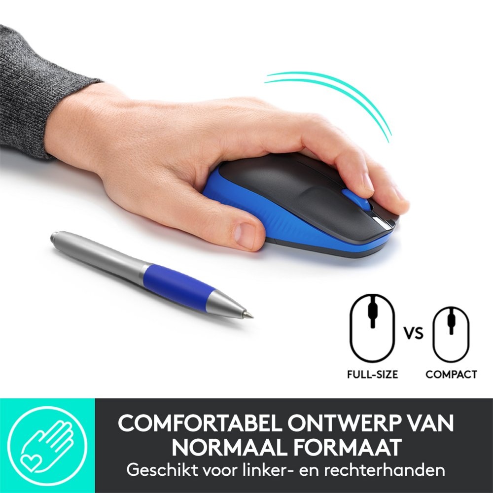 Logitech M190 | Draadloze Muis | Links- en Rechtshandig | RF | 1000 DPI | Zwart/Blauw - Afbeelding 7