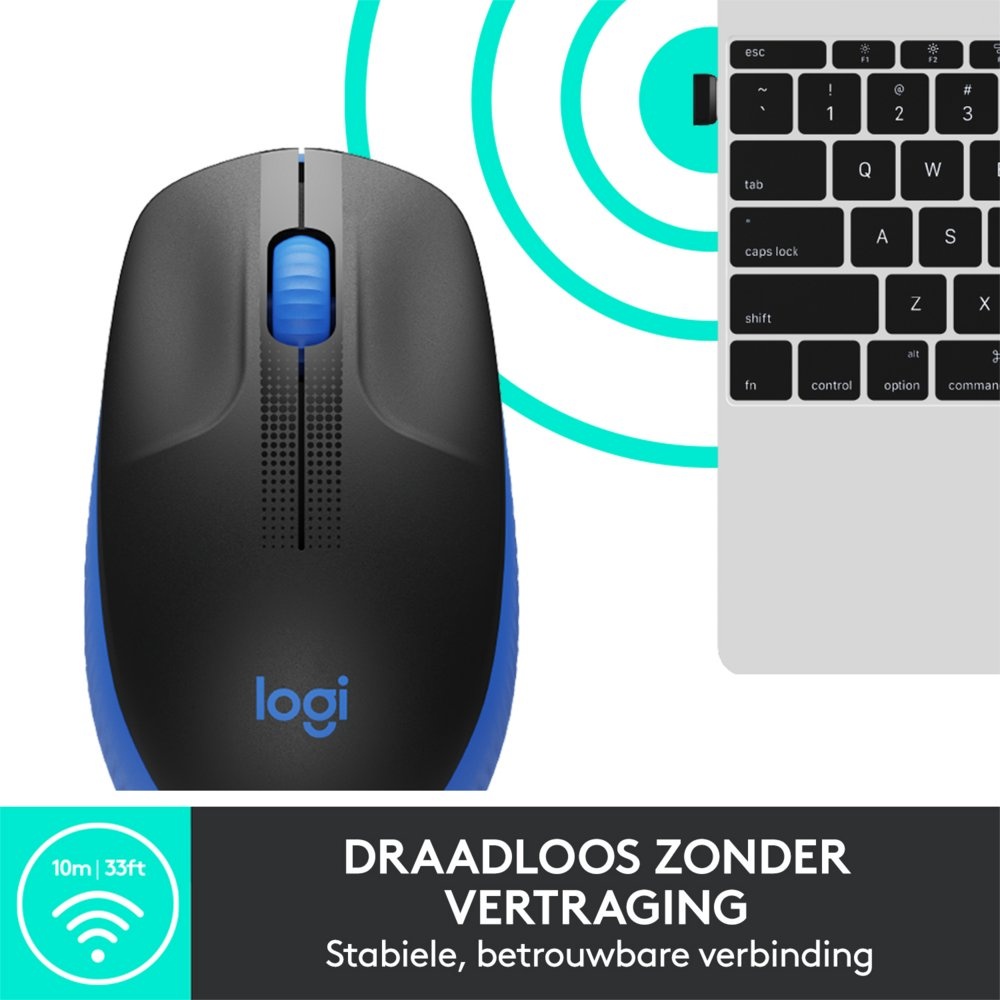 Logitech M190 | Draadloze Muis | Links- en Rechtshandig | RF | 1000 DPI | Zwart/Blauw - Afbeelding 8