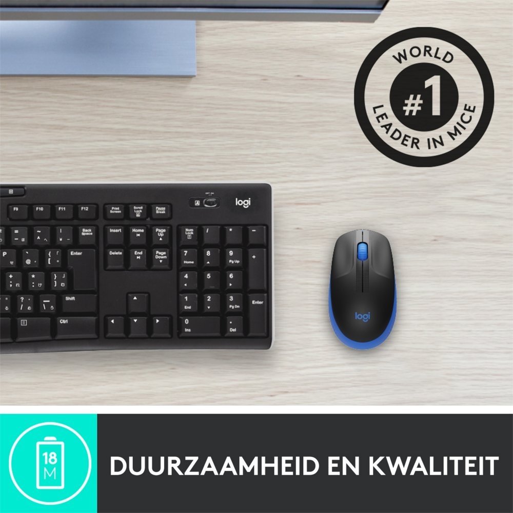 Logitech M190 | Draadloze Muis | Links- en Rechtshandig | RF | 1000 DPI | Zwart/Blauw - Afbeelding 9