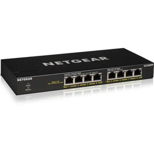 Netgear GS308PP-100EUS | Unmanaged Switch | 8 Poorten | Gigabit Ethernet (10/100/1000 Mbps) | PoE+ (83W) | FlexPoE | Zwart