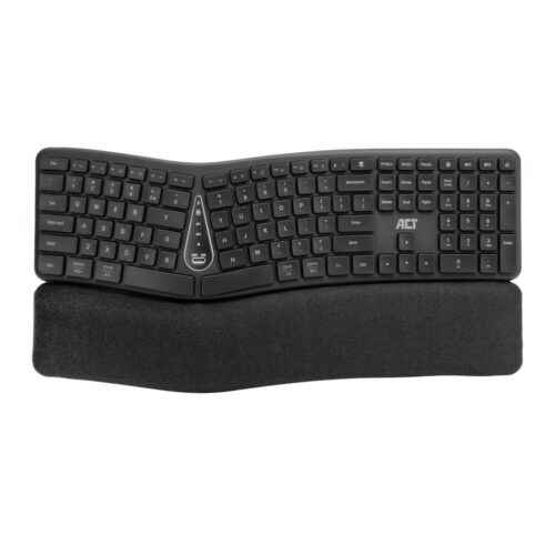 ACT AC5450 | Ergonomisch draadloos toetsenbord | Bluetooth + USB-A | Multi-Connect | Polssteun | QWERTY US | Donkergrijs