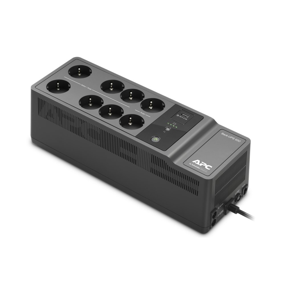 APC Back-UPS BE650G2-GR | 650 VA / 400 W | 8x Schuko Stopcontacten | 1x USB-A Oplaadpoort | LED-statusindicator | Vervangbare Batterij | Compacte Tower UPS