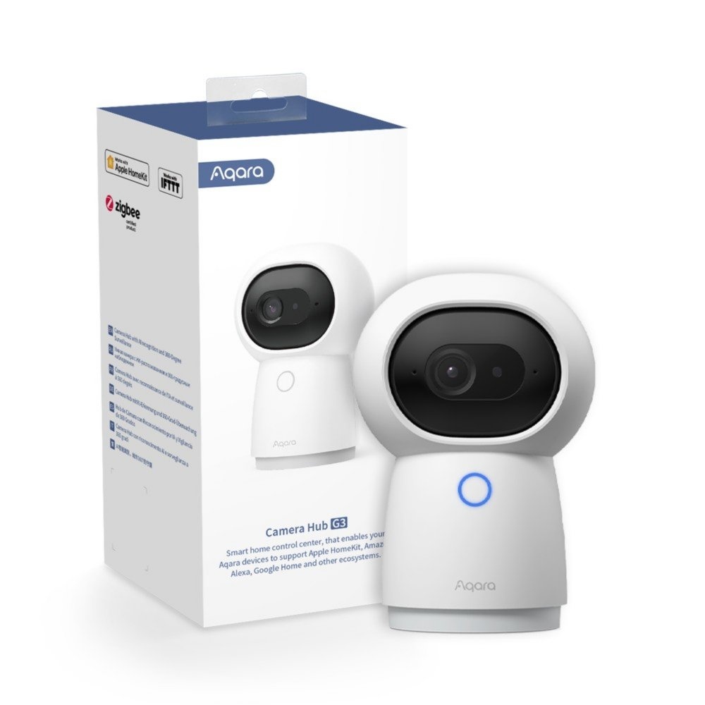 Aqara Camera Hub G3 | IP-beveiligingscamera | 2K-resolutie (2304 × 1296) | 360° Pan & Tilt | Gezichts- en gebarenherkenning | Ingebouwde Zigbee 3.0 Hub | IR-afstandsbediening | HomeKit Secure Video-ondersteuning | Wit