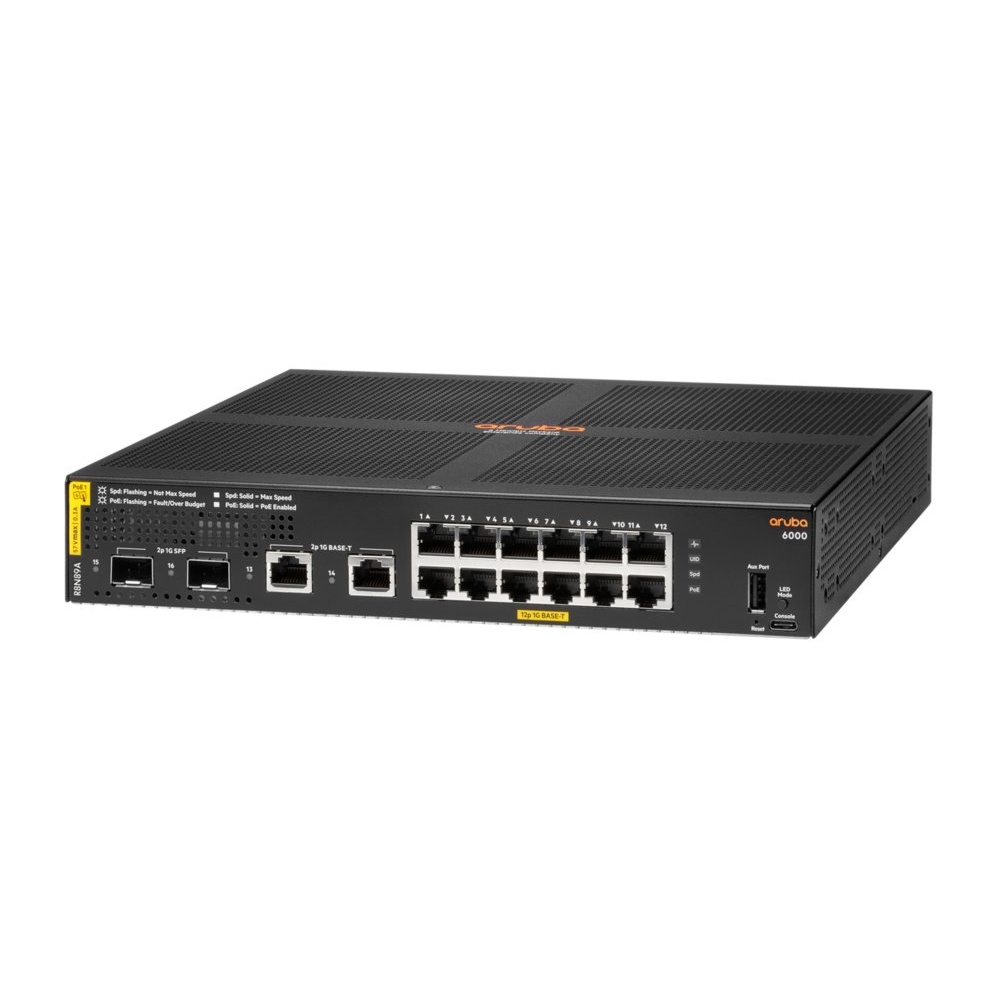 Aruba 6000 12G PoE+ Switch | 12x Gigabit PoE+ | 2x SFP | 139W | Managed L3 | Rackmount 1U - Afbeelding 2