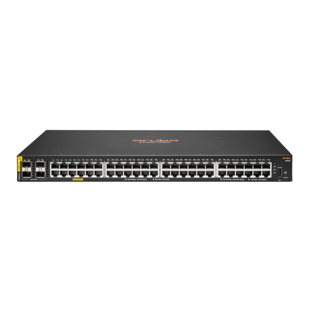 Aruba 6000 48G | Managed L3 Switch | 48x Gigabit PoE+ | 4x SFP | 370W PoE-budget | 1U Rackmount