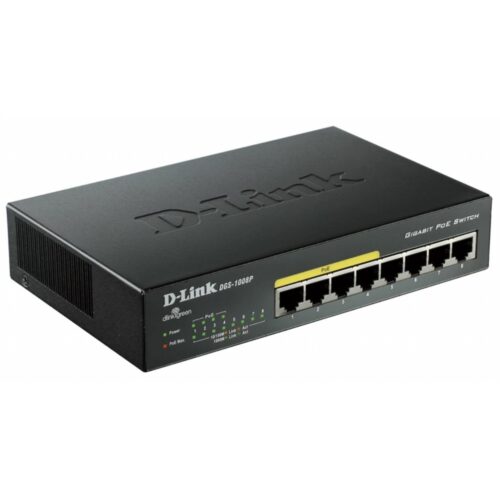 D-Link DGS-1008P/E | 8-Poorts Gigabit Switch | Unmanaged L2 | 4x PoE+ | Zwart