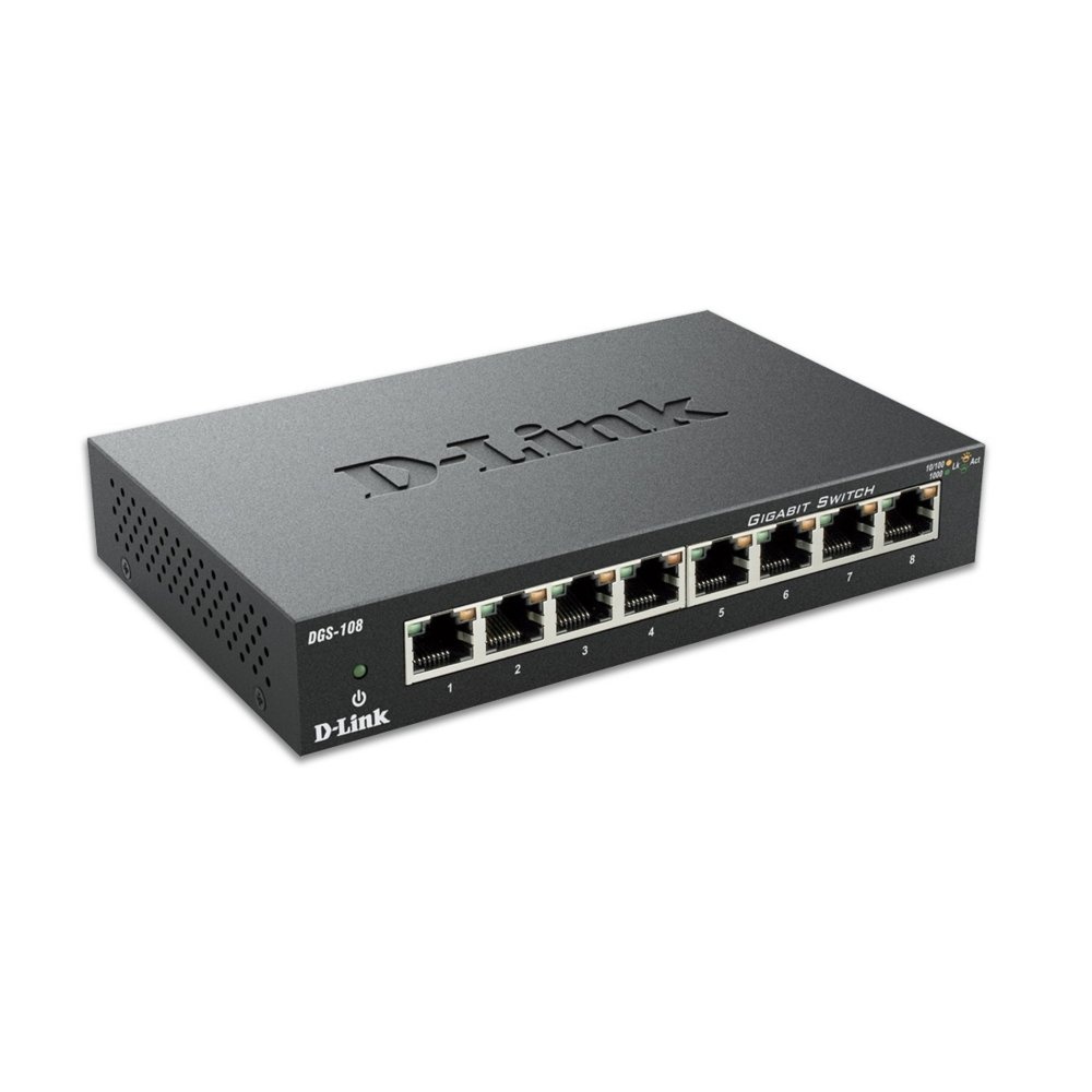 D-Link DGS-108 | Unmanaged Switch | Gigabit Ethernet (10/100/1000) | Zwart