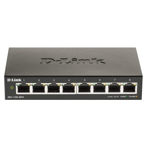 D-Link DGS-1100-08V2 | Managed L2 Smart Switch | 8 Poorten | Gigabit Ethernet (10/100/1000 Mbps) | VLAN/QoS/IGMP Snooping | Fanless