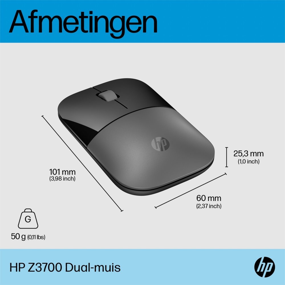 HP Z3700 Dual | Draadloze Muis | Links- en Rechtshandig | RF + Bluetooth | Zwart/Zilver - Afbeelding 6