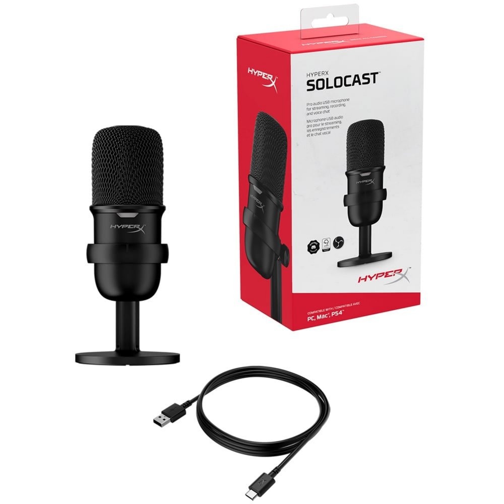 HyperX SoloCast | USB Condensator Gaming Microfoon | 24-bit/96kHz | Tap-to-Mute | Cardioïde | Zwart - Afbeelding 2