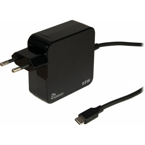 Inter-Tech Argus PD-2065 | Universele USB-C Oplader 65W | Zwart | Met Geïntegreerde Kabel