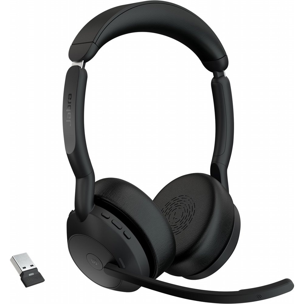 Jabra Evolve2 55 Link380a MS Stereo | Bluetooth Headset (ANC) | USB-A Dongle | Oplaadstandaard | Zwart