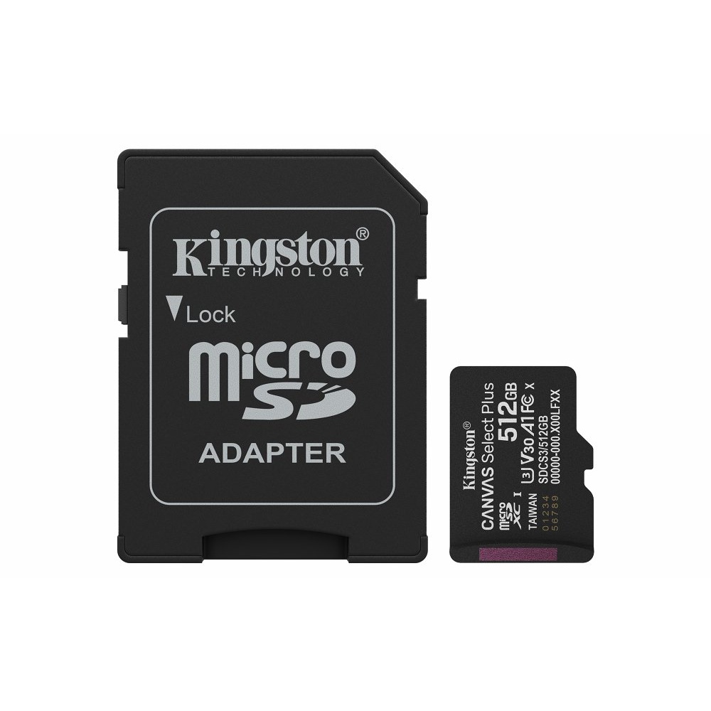 Kingston Technology microSDXC 512GB | Canvas Select Plus Gen3 | 150MB/s | A1 | + Adapter