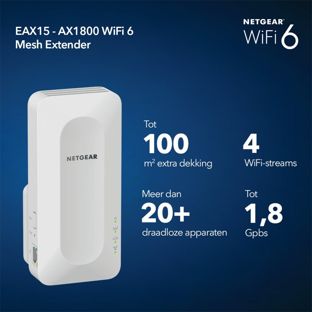 NETGEAR EAX15 | Wi-Fi 6 Mesh Extender | Dual-band | 1800 Mbps | Gigabit Ethernet | Wit - Afbeelding 6
