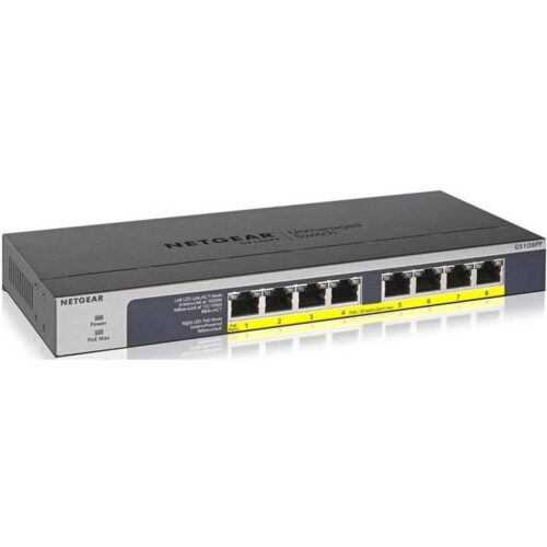 NETGEAR GS108PP | Unmanaged | Gigabit Ethernet (10/100/1000 Mbps) | Power over Ethernet (PoE)
