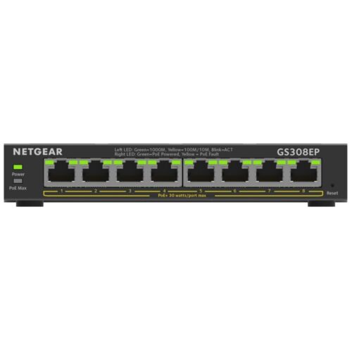 NETGEAR GS308EP-100PES | Managed Smart Switch | 8 Poorten | Gigabit Ethernet (10/100/1000 Mbps) | PoE+ (62W) | VLAN/QoS | Compact