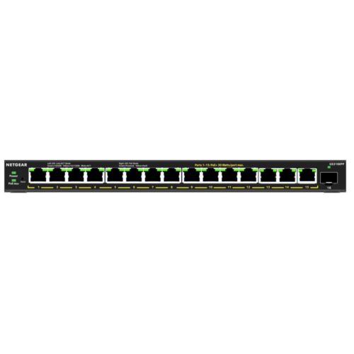 NETGEAR GS316EPP-100PES | Managed Smart Switch | 16 Poorten | Gigabit Ethernet (10/100/1000 Mbps) | PoE+ (231W) | 1x SFP | VLAN/QoS | Fanless