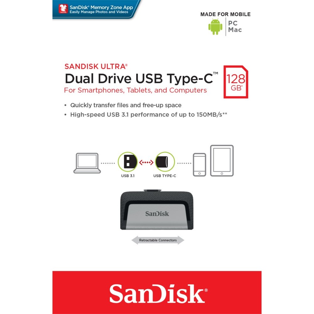 SanDisk Ultra Dual Drive USB Type-C | 128GB USB Flash Drive | USB Type-A / USB Type-C 3.2 Gen 1 (3.1 Gen 1) | tot 150 MB/s lezen | Zwart, Zilver - Afbeelding 7