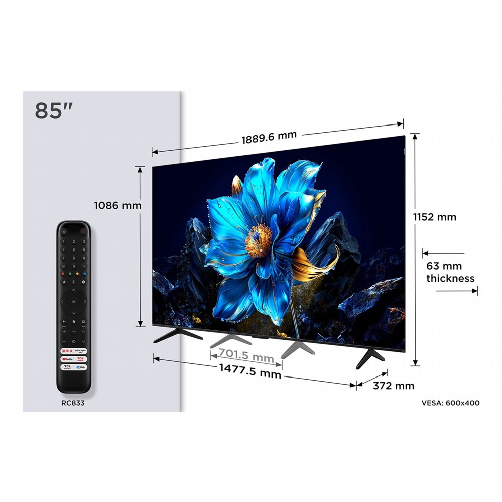 TCL P7K 85P7K | 85" 4K QLED | Google TV | Dolby Vision & HDR10+ - Afbeelding 7