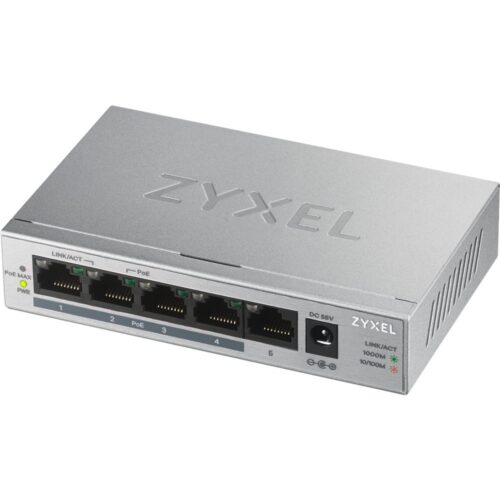 Zyxel GS1005HP | Unmanaged Switch | 5 Poorten | Gigabit Ethernet | PoE | Zilver